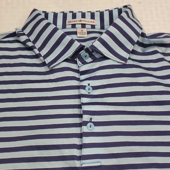 Peter Millar Blue Striped Polo Shirt Size M - Picture 6 of 11